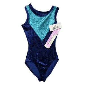 Gilda Marx Kids Crushed Velvet Duo Color Point Tank Leotard Blue Teal Size 4/6